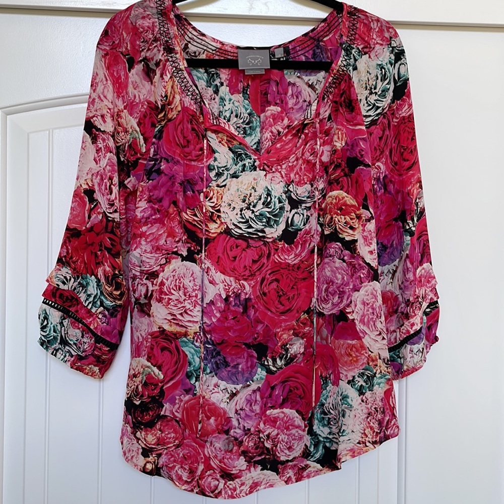 Anthropologie | Vanessa Virginia Captured Rose | Silk blouse | Size X Small